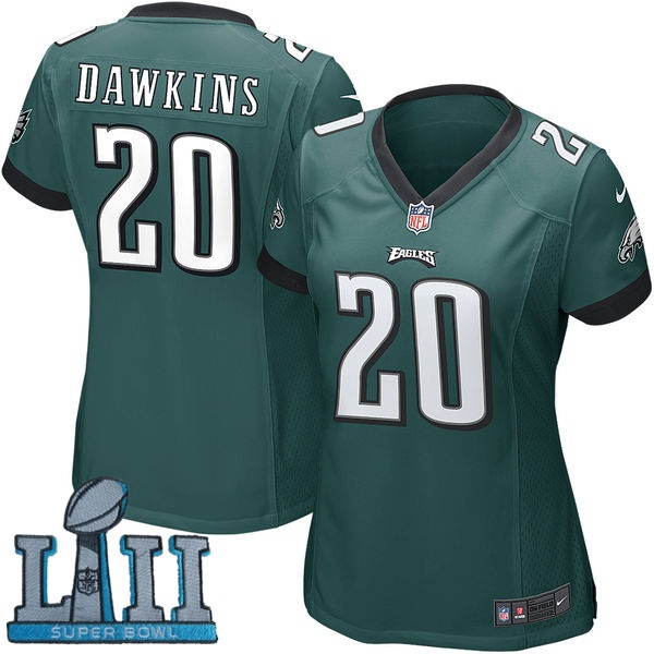 Women Nike Philadelphia Eagles #20 Brian Dawkins Stitched Green 2018 Super Bowl LII Game Jersey
