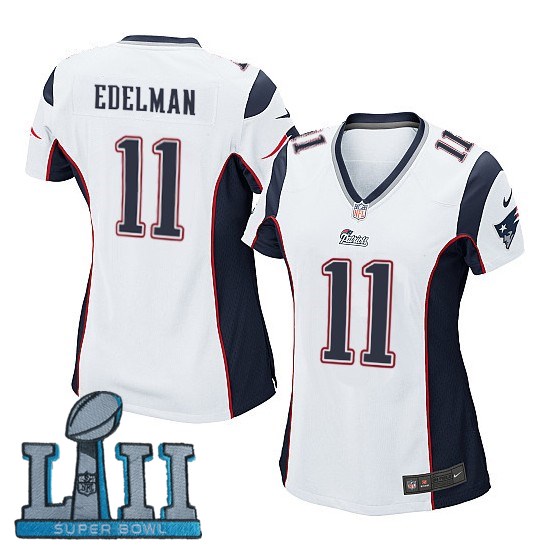 Women Nike New England Patriots #11 Julian Edelman Stitched White 2018 Super Bowl LII Game Jersey