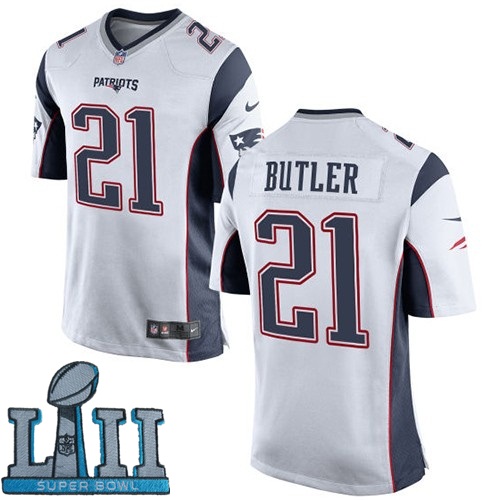 Youth Nike New England Patriots #21 Malcolm Butler Stitched White 2018 Super Bowl LII Game Jersey