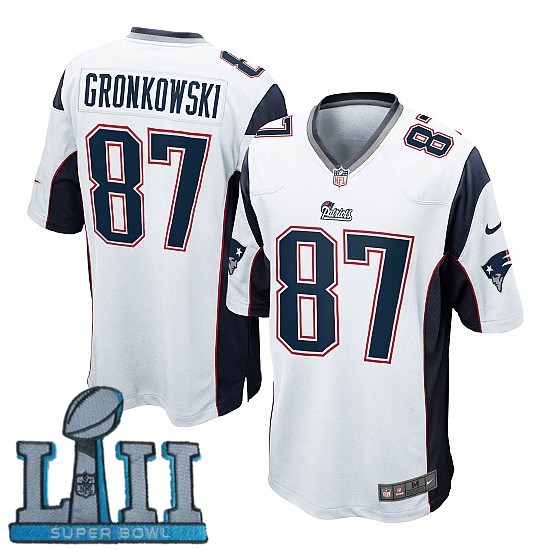 Youth Nike New England Patriots #87 Rob Gronkowski Stitched White 2018 Super Bowl LII Game Jersey
