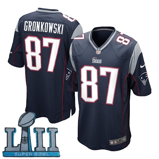 Youth Nike New England Patriots #87 Rob Gronkowski Stitched Navy 2018 Super Bowl LII Game Jersey