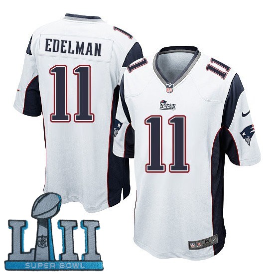 Youth Nike New England Patriots #11 Julian Edelman Stitched White 2018 Super Bowl LII Game Jersey