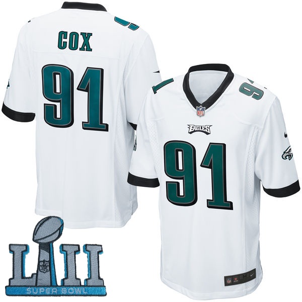 Youth Nike Philadelphia Eagles #91 Fletcher Cox Stitched White 2018 Super Bowl LII Game Jersey