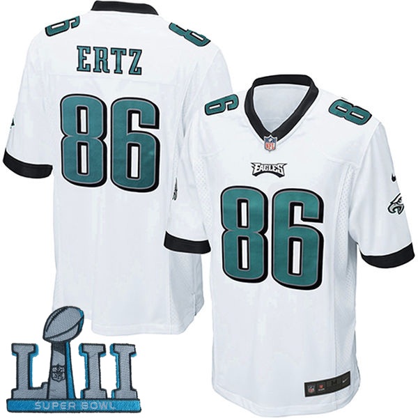 Youth Nike Philadelphia Eagles #86 Zach Ertz Stitched White 2018 Super Bowl LII Game Jersey