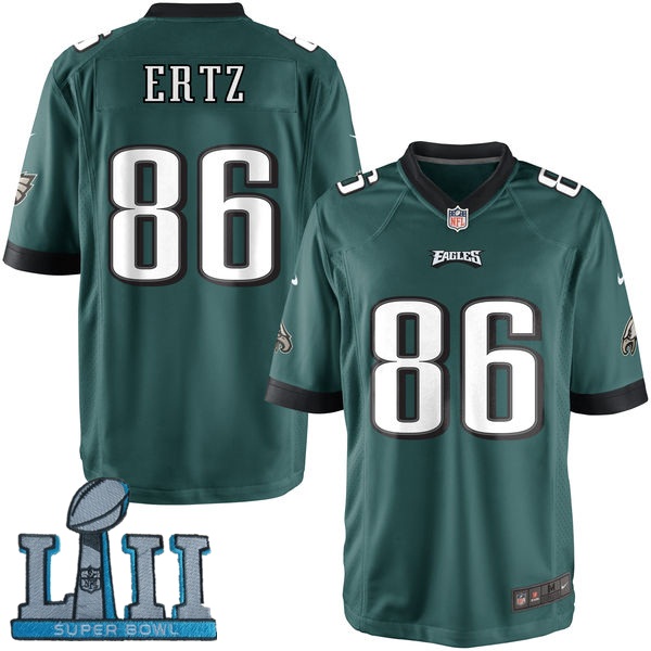 Youth Nike Philadelphia Eagles #86 Zach Ertz Stitched Green 2018 Super Bowl LII Game Jersey