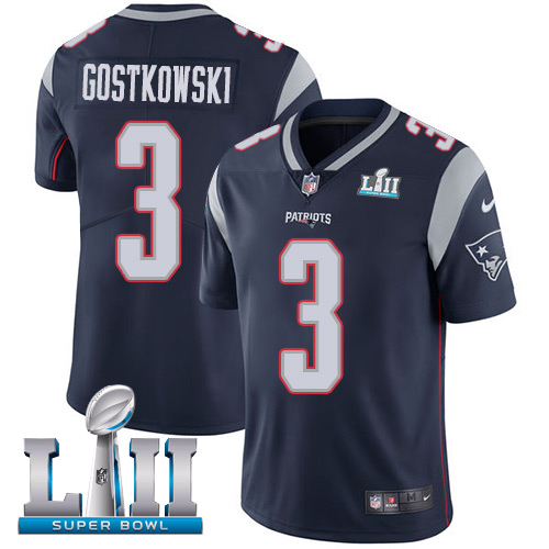 Men's Nike Patriots #3 Stephen Gostkowski Navy Blue Team Color 2018 Super Bowl LII Stitched NFL Vapor Untouchable Limited Jersey