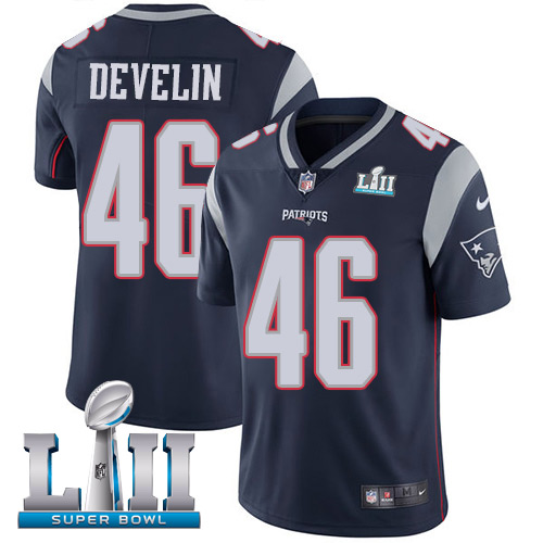 Men's Nike Patriots #46 James Develin Navy Blue Team Color 2018 Super Bowl LII Stitched NFL Vapor Untouchable Limited Jersey