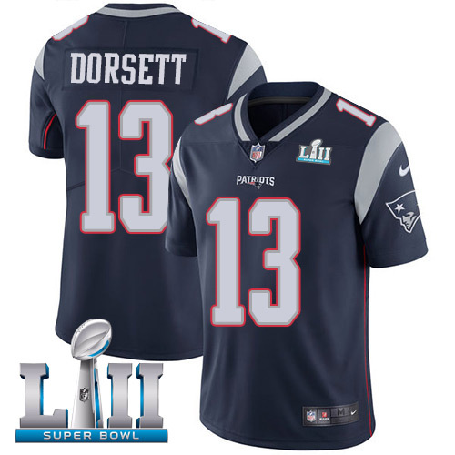 Men's Nike Patriots #13 Phillip Dorsett Navy Blue Team Color 2018 Super Bowl LII Stitched NFL Vapor Untouchable Limited Jersey