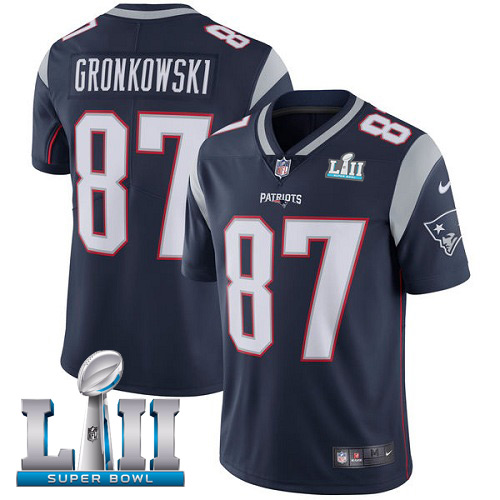 Men's Nike Patriots #87 Rob Gronkowski Navy Blue Team Color 2018 Super Bowl LII Stitched NFL Vapor Untouchable Limited Jersey