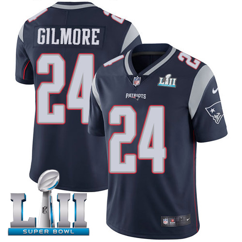 Men's Nike Patriots #24 Stephon Gilmore Navy Blue Team Color 2018 Super Bowl LII Stitched NFL Vapor Untouchable Limited Jersey