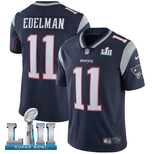 Men's Nike Patriots #11 Julian Edelman Navy Blue Team Color 2018 Super Bowl LII Stitched NFL Vapor Untouchable Limited Jersey