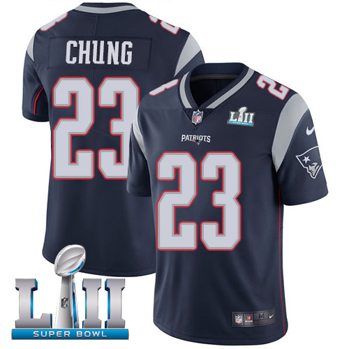 Men's Nike Patriots #23 Patrick Chung Navy Blue Team Color 2018 Super Bowl LII Stitched NFL Vapor Untouchable Limited Jersey