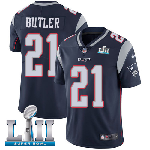 Men's Nike Patriots #21 Malcolm Butler Navy Blue Team Color 2018 Super Bowl LII Stitched NFL Vapor Untouchable Limited Jersey