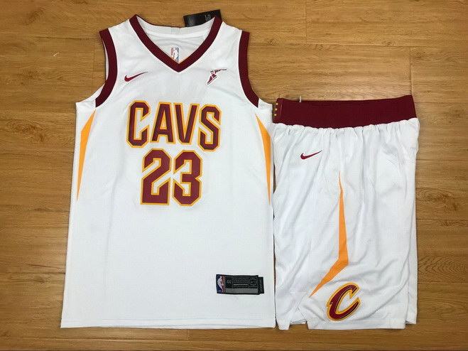 Men's Cavaliers 23 Lebron James White Nike Swingman Jersey(With Shorts)