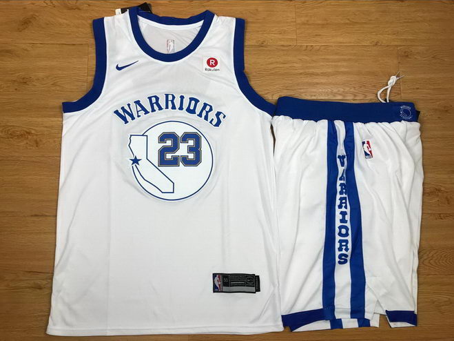 Men's Warriors 23 Draymond Green White Fashion Current Player Hardwood Classics Nike Authentic Jersey(With Shorts)