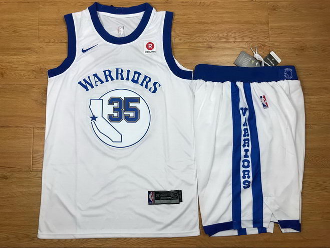 Men's Warriors 35 Kevin Durant White Fashion Current Player Hardwood Classics Nike Authentic Jersey(With Shorts)