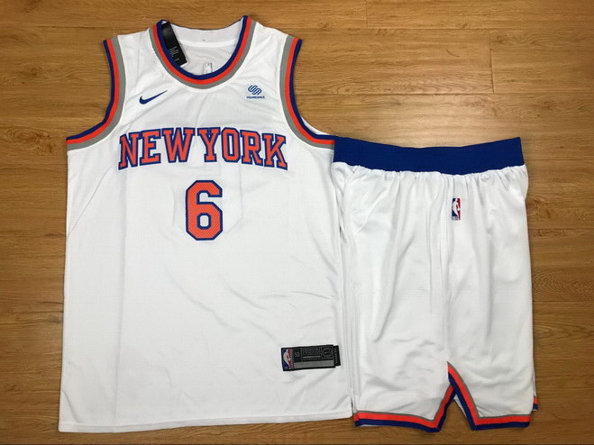 Men's Knicks 6 Kristaps Porzingis White Nike Swingman Jersey(With Shorts)