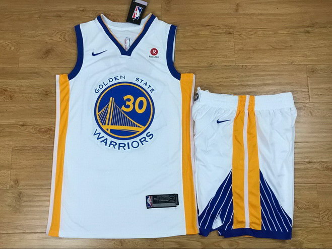 Men's Warriors 30 Stephen Curry White Nike Swingman Jersey(With Shorts)