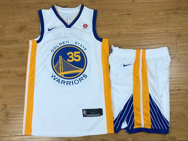 Men's Warriors 35 Kevin Durant White Nike Swingman Jersey(With Shorts)