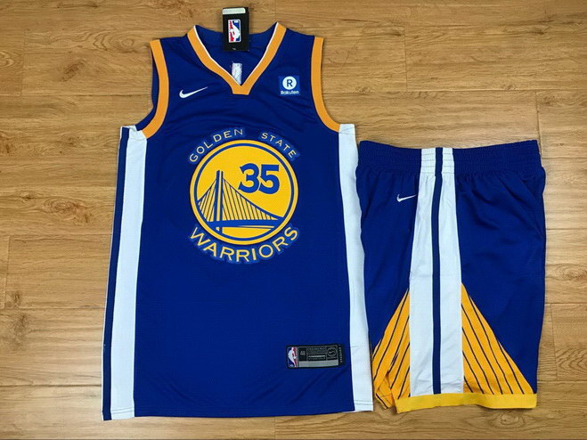 Men's Warriors 35 Kevin Durant Blue Nike Swingman Jersey(With Shorts)