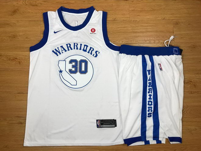 Men's Warriors 30 Stephen Curry White Fashion Current Player Hardwood Classics Nike Authentic Jersey(With Shorts)