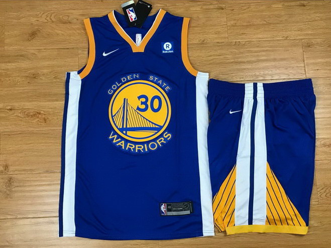 Men's Warriors 30 Stephen Curry Blue Nike Swingman Jersey(With Shorts)