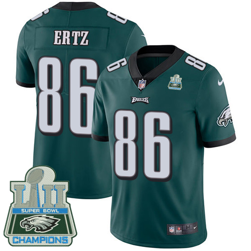 Men's Nike Eagles #86 Zach Ertz Midnight Green Team Color Super Bowl LII Champions Stitched NFL Vapor Untouchable Limited Jersey