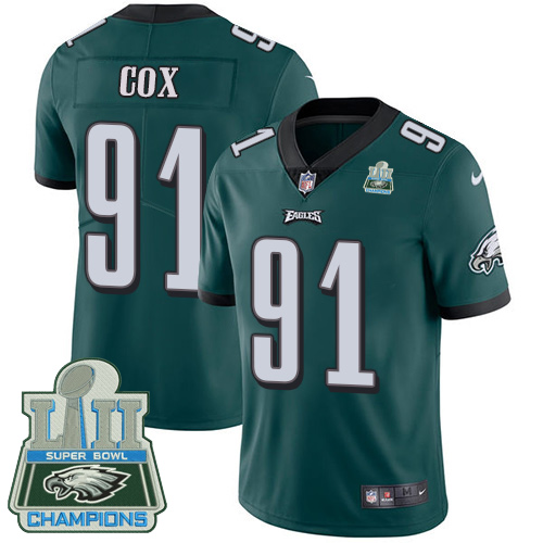 Men's Nike Eagles #91 Fletcher Cox Midnight Green Team Color Super Bowl LII Champions Stitched NFL Vapor Untouchable Limited Jersey