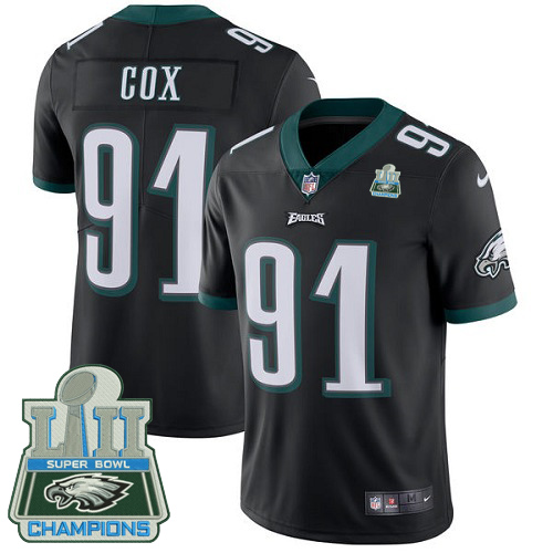 Men's Nike Eagles #91 Fletcher Cox Black Alternate Super Bowl LII Champions Stitched NFL Vapor Untouchable Limited Jersey