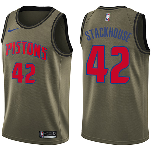 Nike Pistons #42 Jerry Stackhouse Green Men's Salute to Service NBA Swingman Jersey