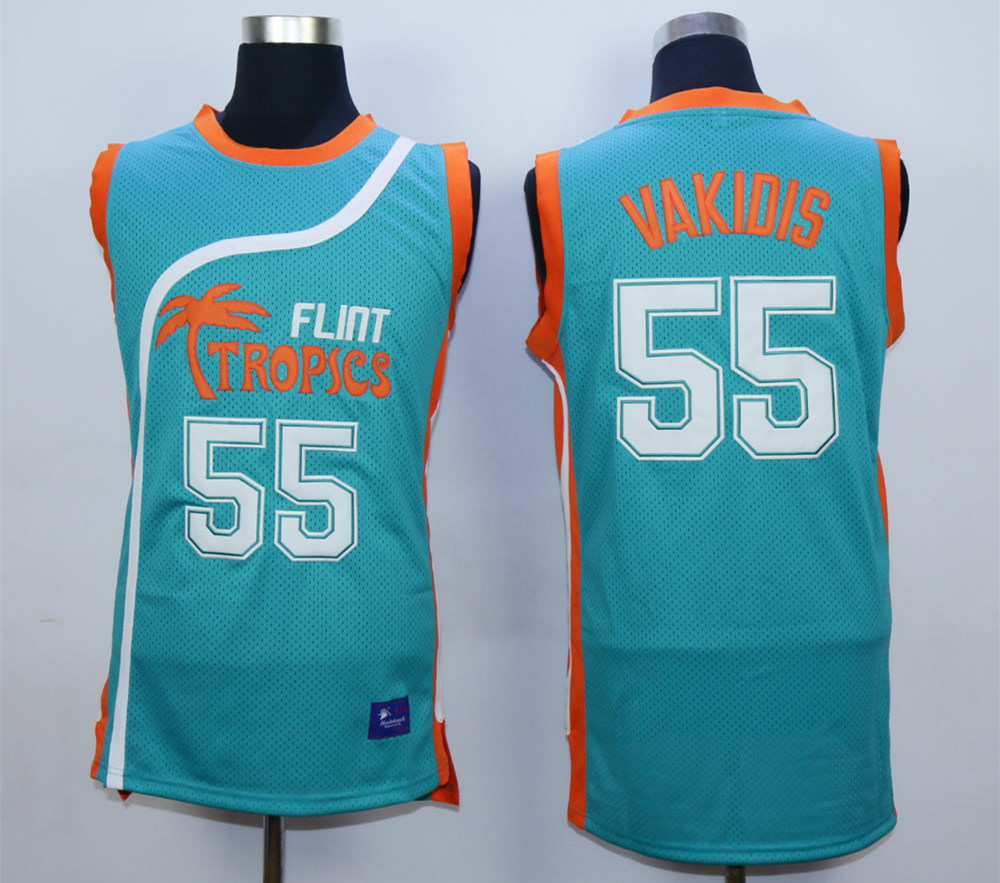 Flint Tropics #55 Vakidis Teal Semi Pro Movie Basketball Stitched Jersey