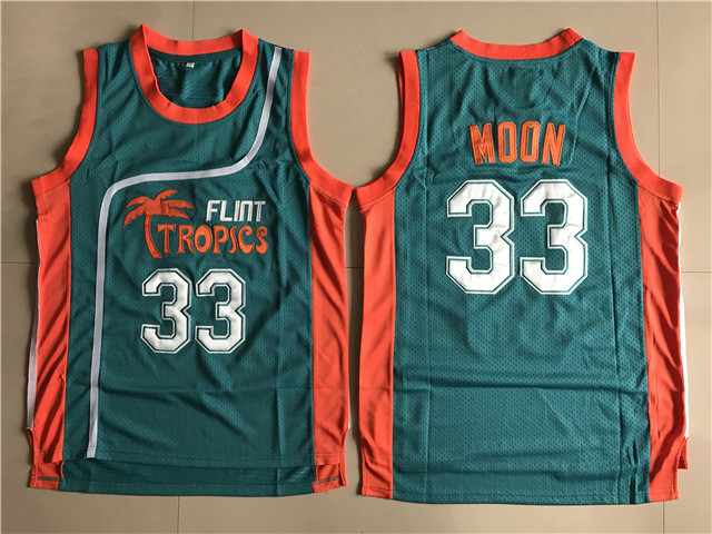 Flint Tropics #33 Jackie Moon Teal Semi Pro Movie Basketball Stitched Jersey