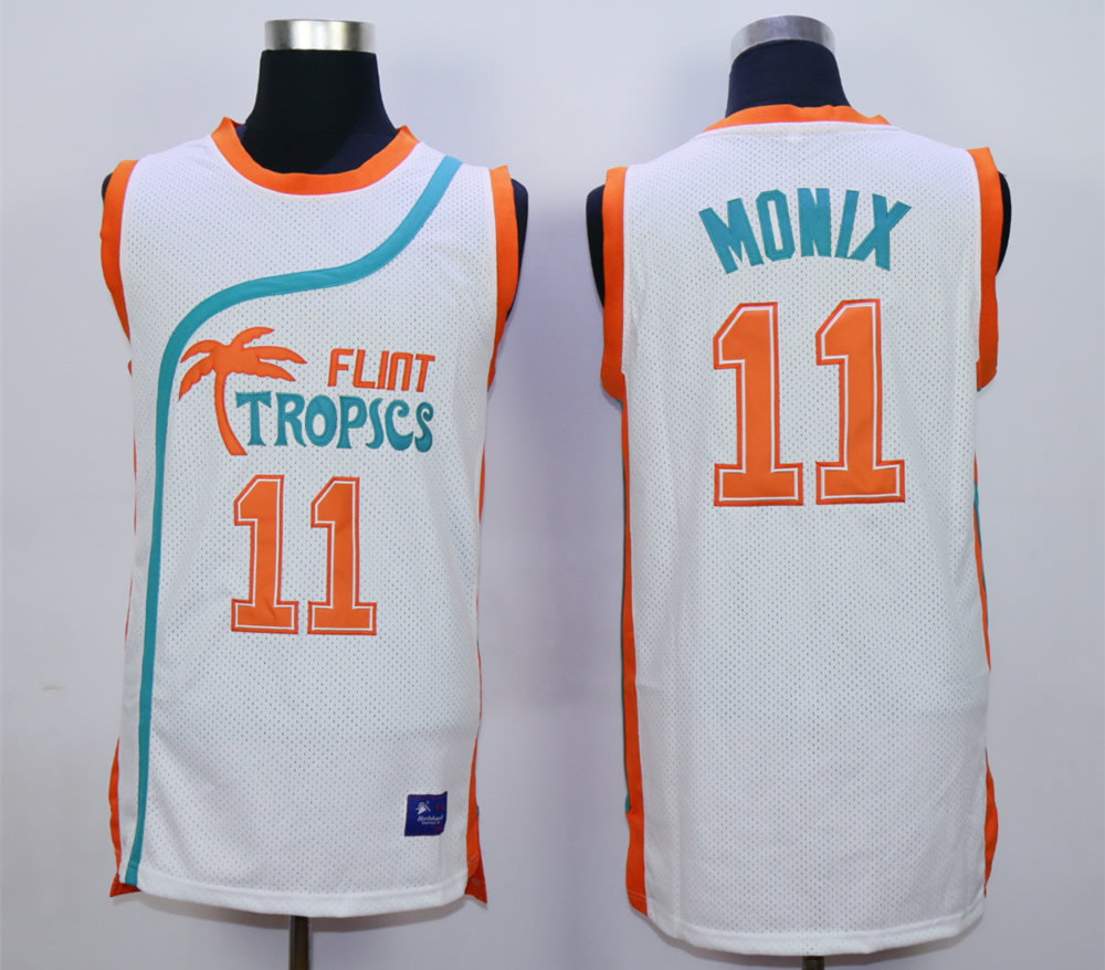 Flint Tropics #11 Ed Monix White Semi Pro Movie Basketball Stitched Jersey