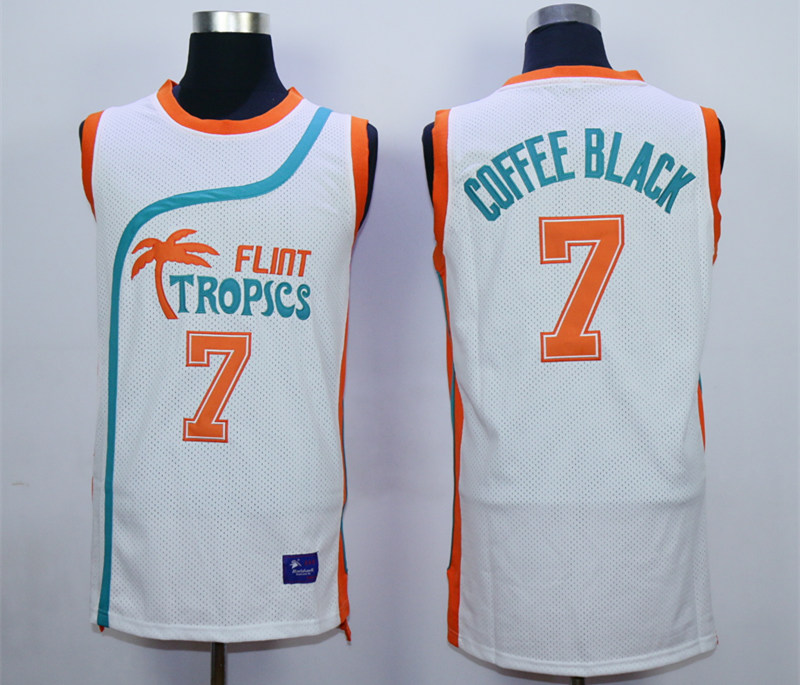 Flint Tropics #7 Coffe Black White Semi Pro Movie Basketball Stitched Jersey