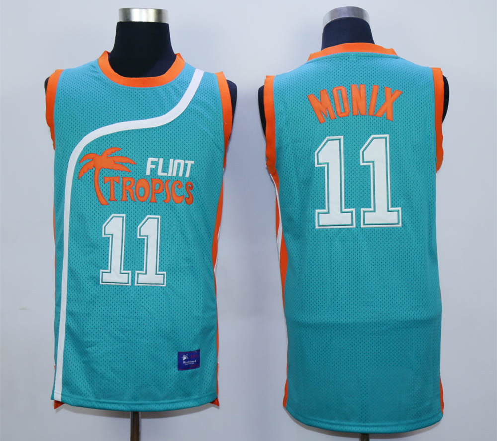 Flint Tropics #11 Ed Monix Teal Semi Pro Movie Basketball Stitched Jersey