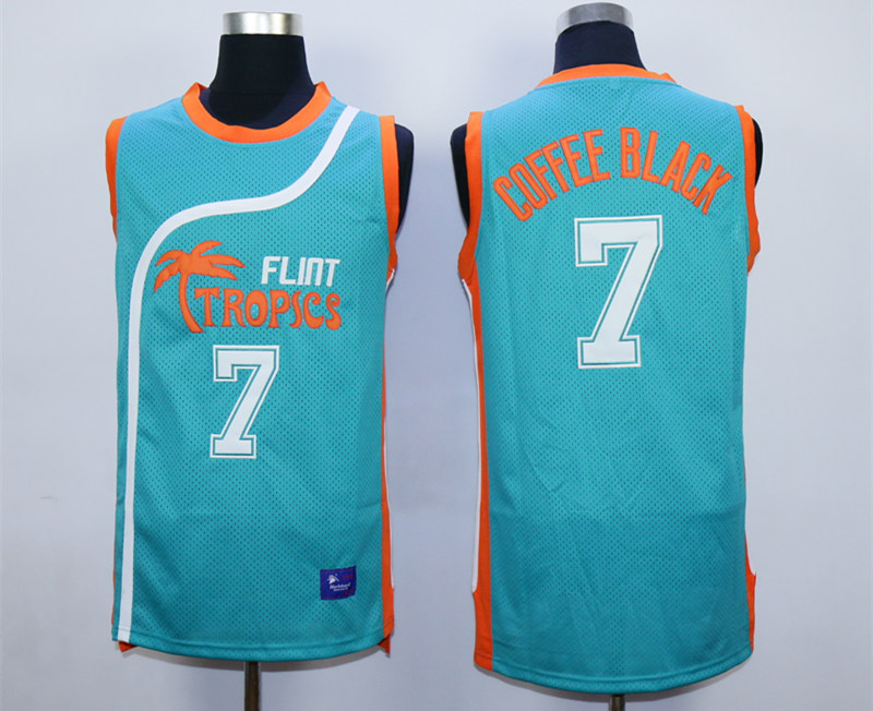 Flint Tropics #7 Coffe Black Teal Semi Pro Movie Basketball Stitched Jersey