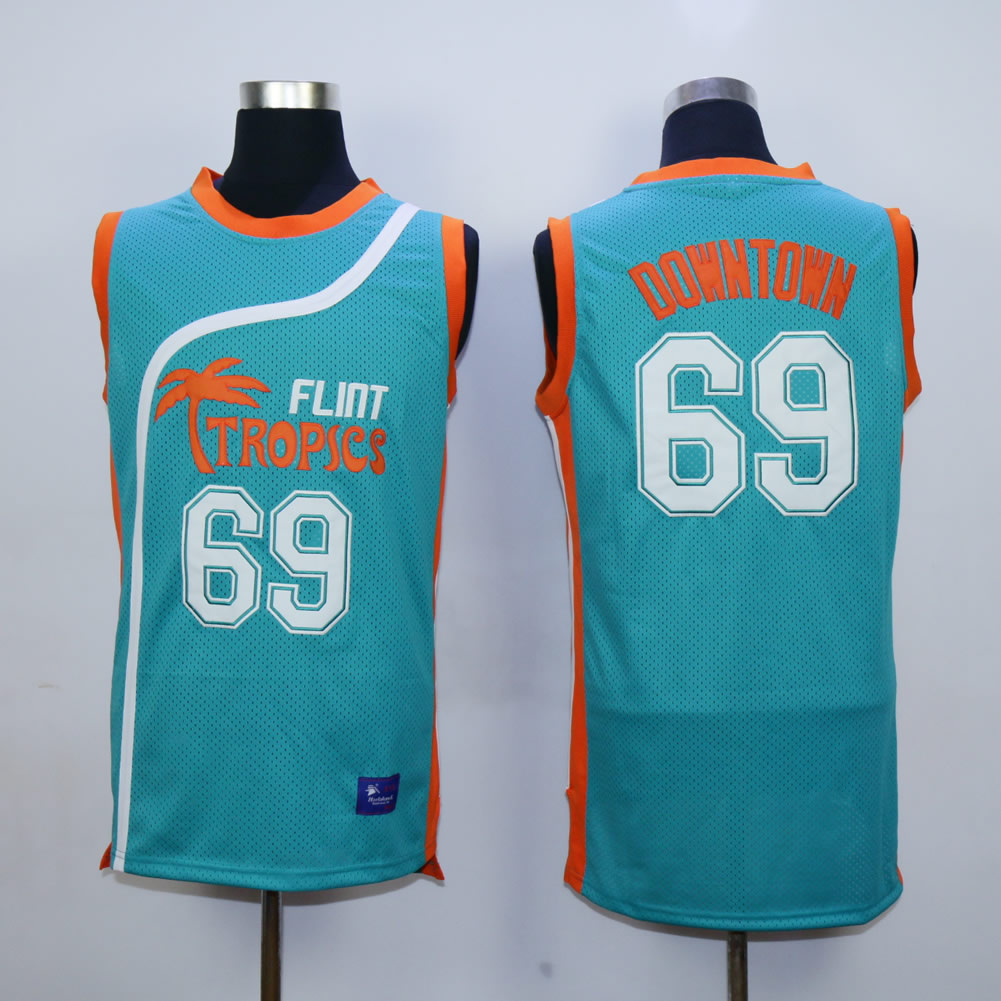Flint Tropics #69 Downtown Teal Semi Pro Movie Basketball Stitched Jersey