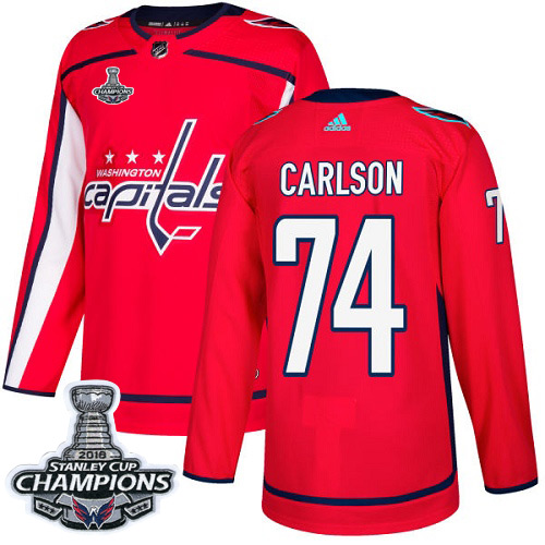 Men's Washington Capitals #74 John Carlson Red Authentic Stanley Cup Final Champions Stitched Adidas NHL Jersey