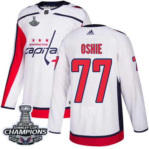 Men's Washington Capitals #77 T.J. Oshie White Road Authentic Stanley Cup Final Champions Stitched Adidas NHL Jersey