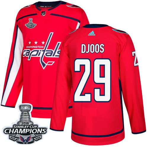 Men's Washington Capitals #29 Christian Djoos Red Authentic Stanley Cup Final Champions Stitched Adidas NHL Jersey