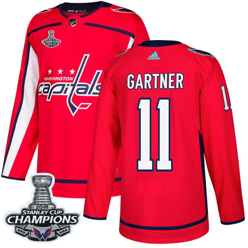 Men's Washington Capitals #11 Mike Gartner Red Authentic Stanley Cup Final Champions Stitched Adidas NHL Jersey