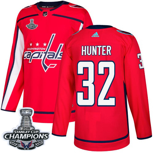 Men's Washington Capitals #32 Dale Hunter Red Authentic Stanley Cup Final Champions Stitched Adidas NHL Jersey