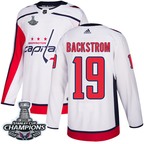 Men's Washington Capitals #19 Nicklas BackstromWhite Road Authentic Stanley Cup Final Champions Stitched Adidas NHL Jersey