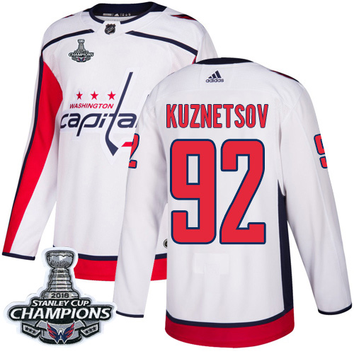 Men's Washington Capitals #92 Evgeny Kuznetsov White Road Authentic Stanley Cup Final Champions Stitched Adidas NHL Jersey