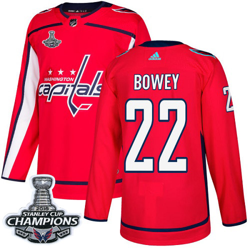Men's Washington Capitals Capitals #22 Madison Bowey Red Authentic Stanley Cup Final Champions Stitched Adidas NHL Jersey