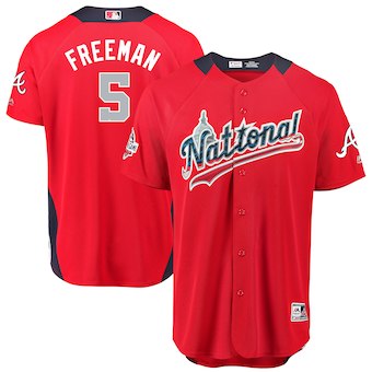Men's 2018 MLB All-Star Game National League #5 Freddie Freeman Majestic Red Home Run Derby Player Jersey