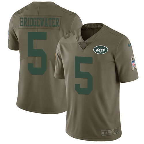 Nike New York Jets Men's Stitched NFL Limited 2017 Salute To Service #5 Teddy Bridgewater Olive Jersey