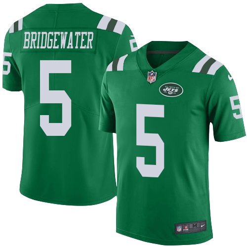 Nike New York Jets Men's Stitched NFL Limited Rush #5 Teddy Bridgewater Green Jersey