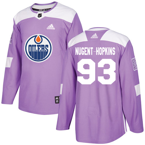 Adidas Edmonton Oilers #93 Ryan Nugent-Hopkins Authentic Fights Cancer Stitched NHL Purple Jersey