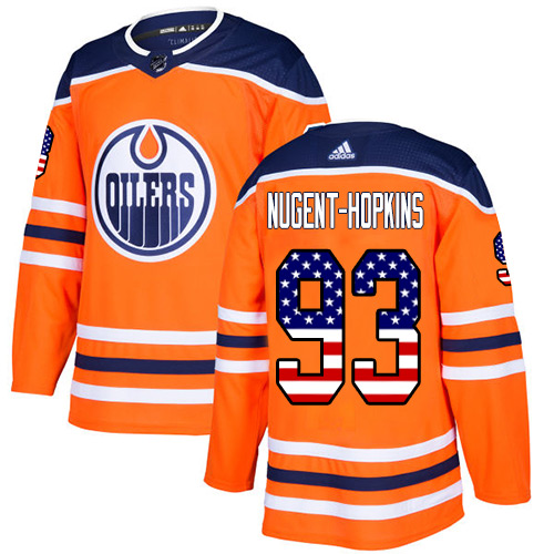 Adidas Edmonton Oilers #93 Ryan Nugent-Hopkins Home Authentic USA Flag Stitched NHL Orange Jersey